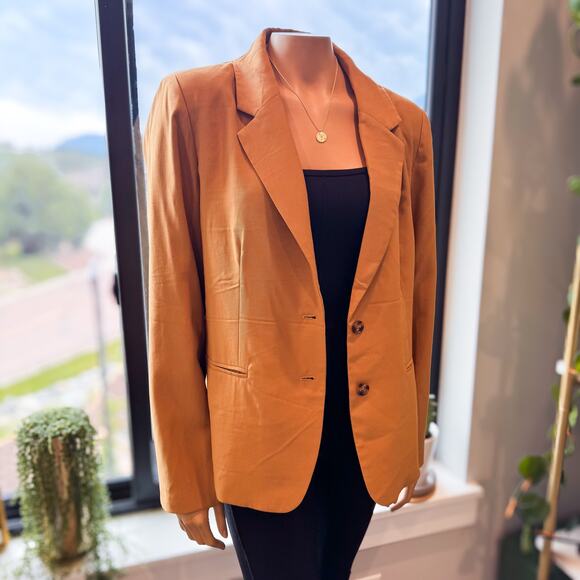 June Camel/Tan Tailored Fluid Button Down Blazer by Francesca's - Size: Large - Picture 1 of 8